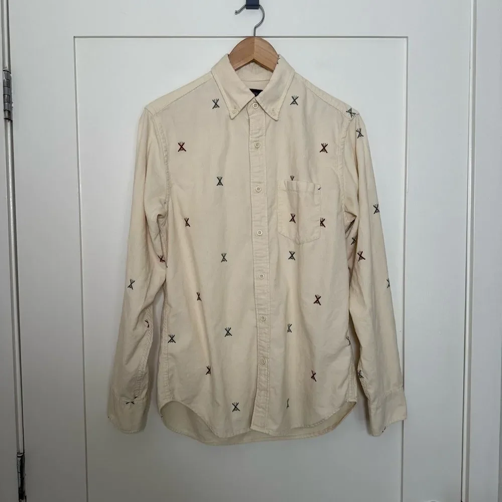 J. Crew Cream Button-Down Shirt with Multicolor Embroidered Xs